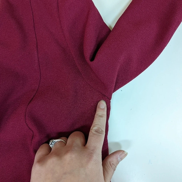 Nanette Lepore Cranberry Flounce Bell Sleeve Ruffled Crepe Knee Length Dress 8 - Picture 12 of 13